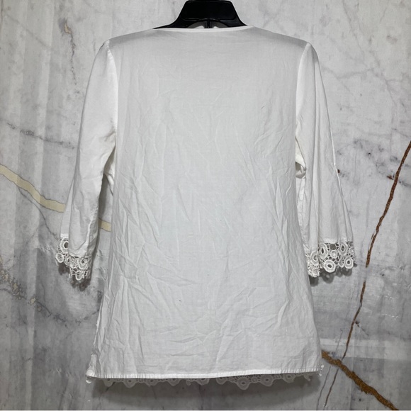 White Lace Embroidered Boho 3/4 Sleeves Top size M - Picture 2 of 5